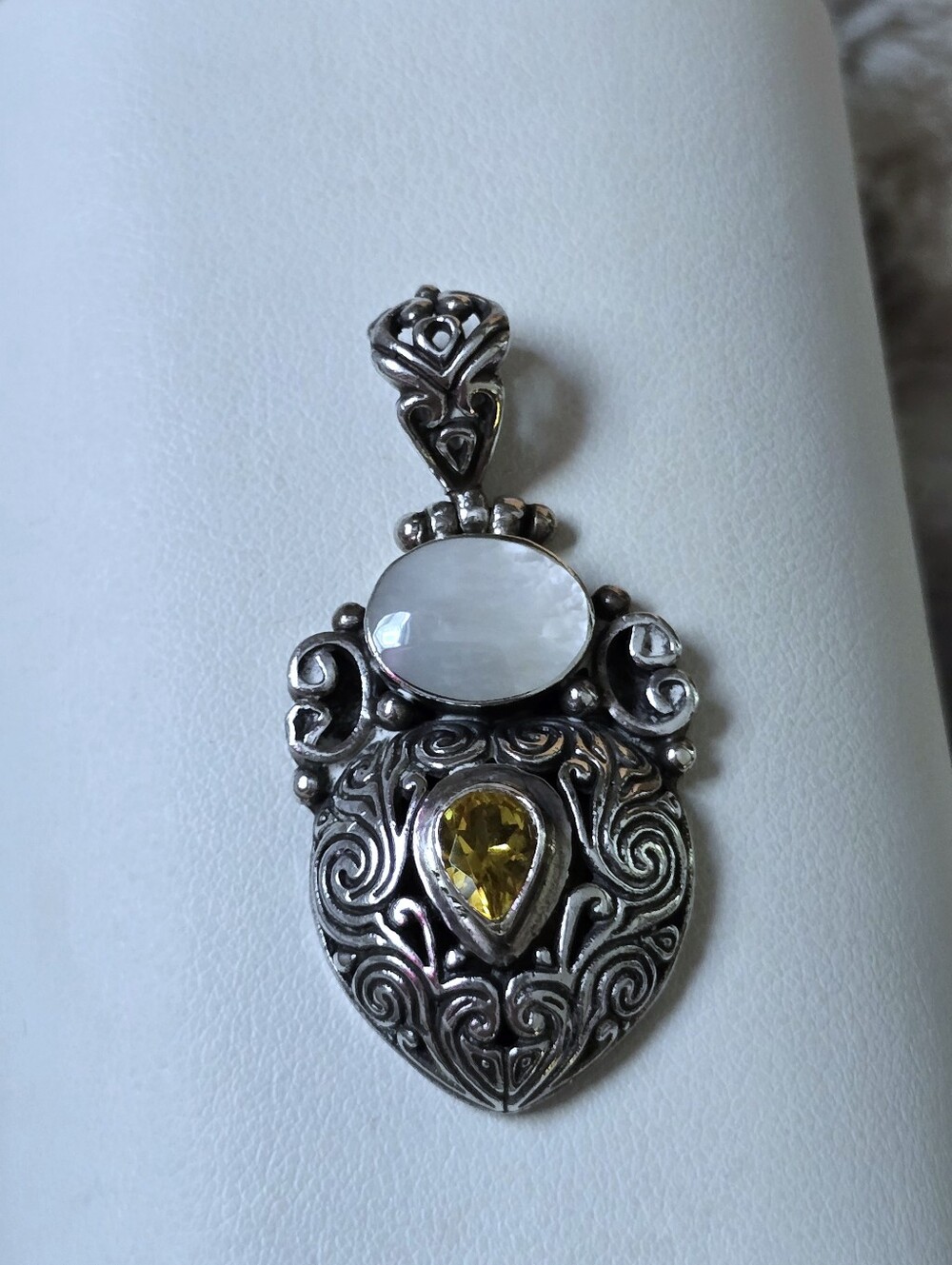 QVC Sterling silver citrine mother if pearl pendant bali artisan 925